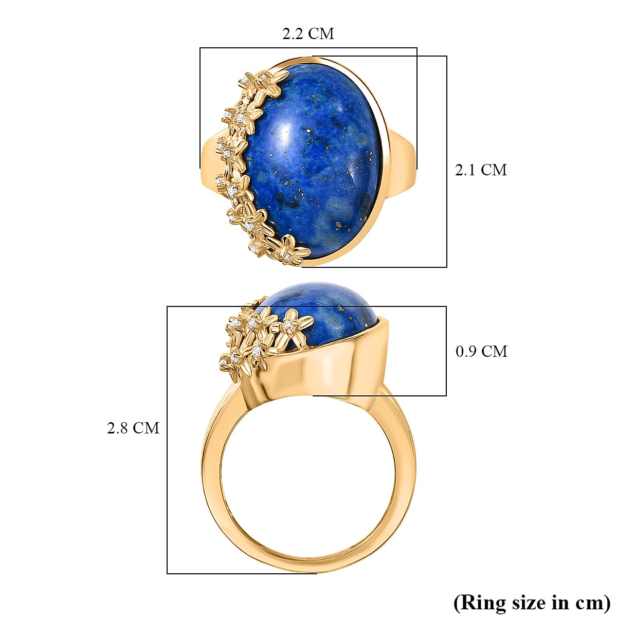 EverTrue Lapis Lagoon & White Zircon Star Cluster Flower Ring in Yellow Gold Tone 15.36 Ct.