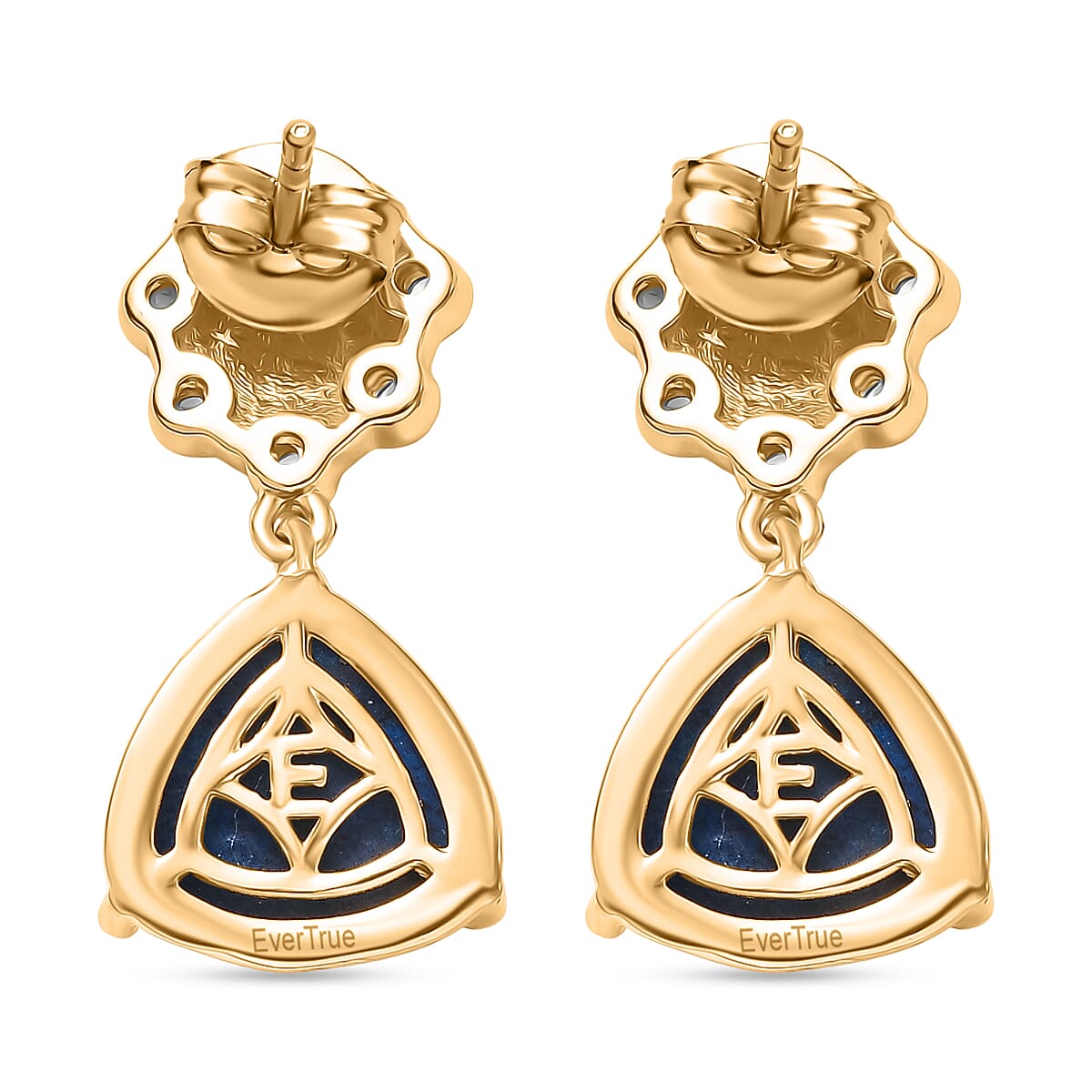 EverTrue Lapis Lagoon & White Zircon Solitaire Stud Push Post Earring in Yellow Gold Tone 9.38 Ct.