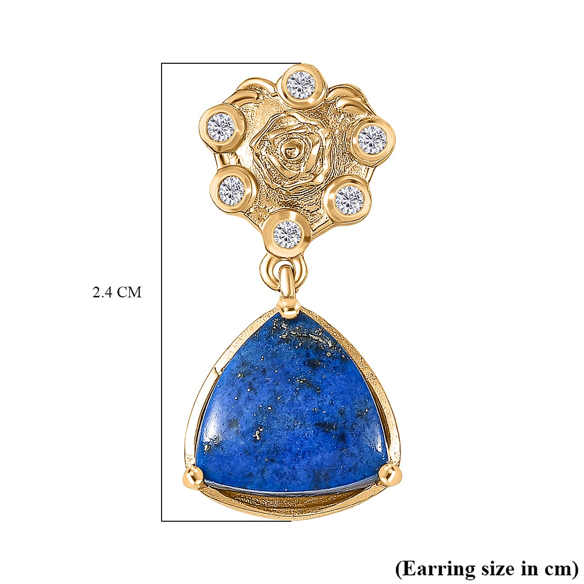 EverTrue Lapis Lagoon & White Zircon Solitaire Stud Push Post Earring in Yellow Gold Tone 9.38 Ct.