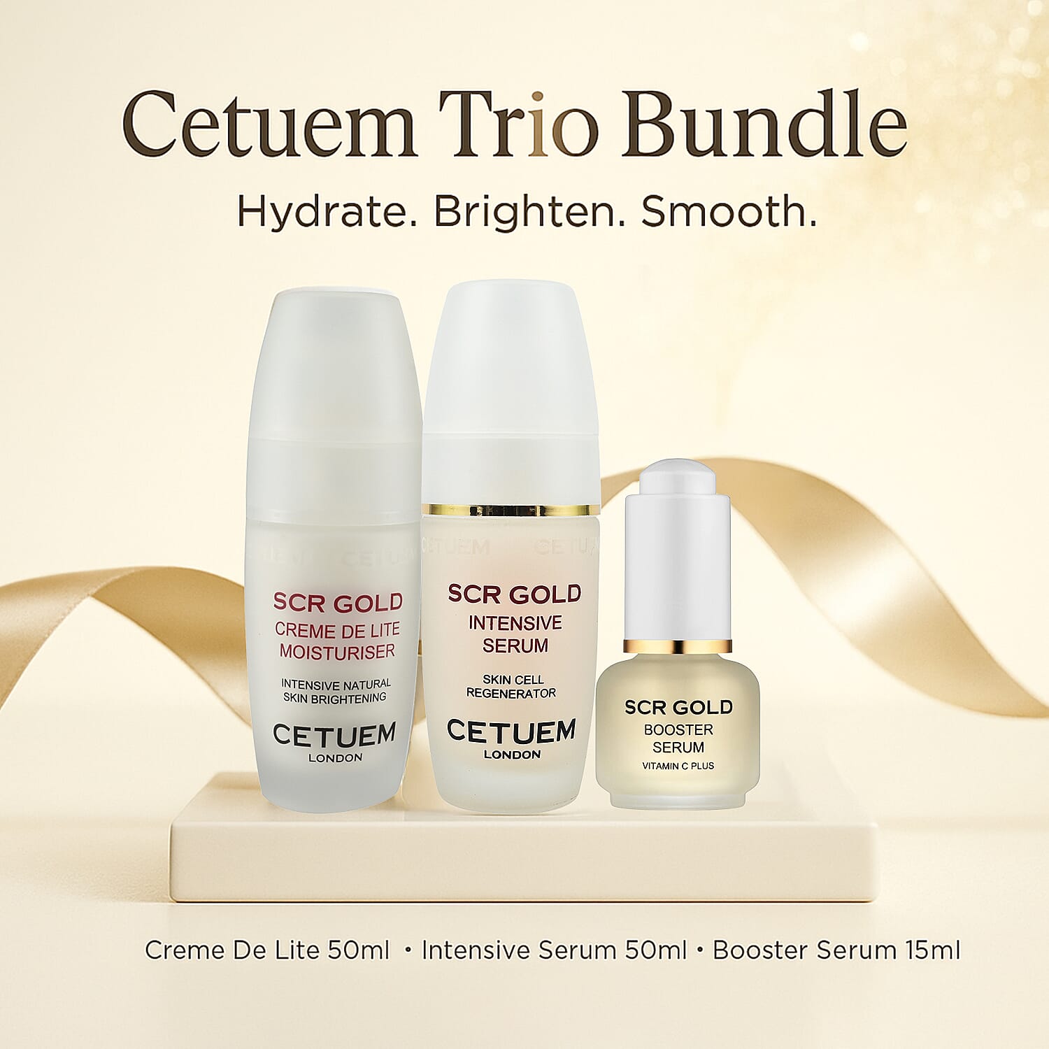 Cetuem Trio Bundle (Includes 50ml Creme De Lite Moisturiser, 50ml Intensive Serum & 15ml Booster Serum)