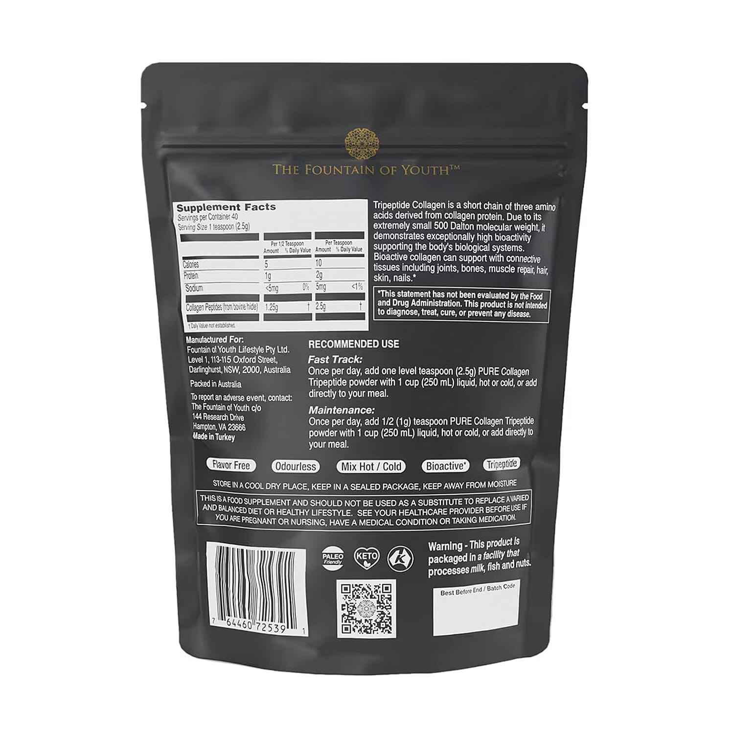 Fountain of Youth Lifestyle Pure Tripeptide Collagen - 100gm