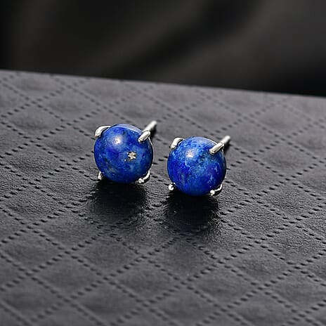 Lapis Lagoon Stud Earring with Push Back in Platinum Overlay Sterling Silver 3.33 Ct.