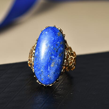 Lapis Lagoon Oval Cut Ring in Yellow Gold Tone 20.25 Ct.
