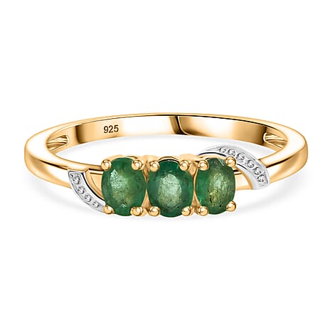 Emerald 3 Stone Ring in 18K Yellow Gold Plated Sterling Silver