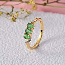 Emerald 3 Stone Ring in 18K Yellow Gold Plated Sterling Silver