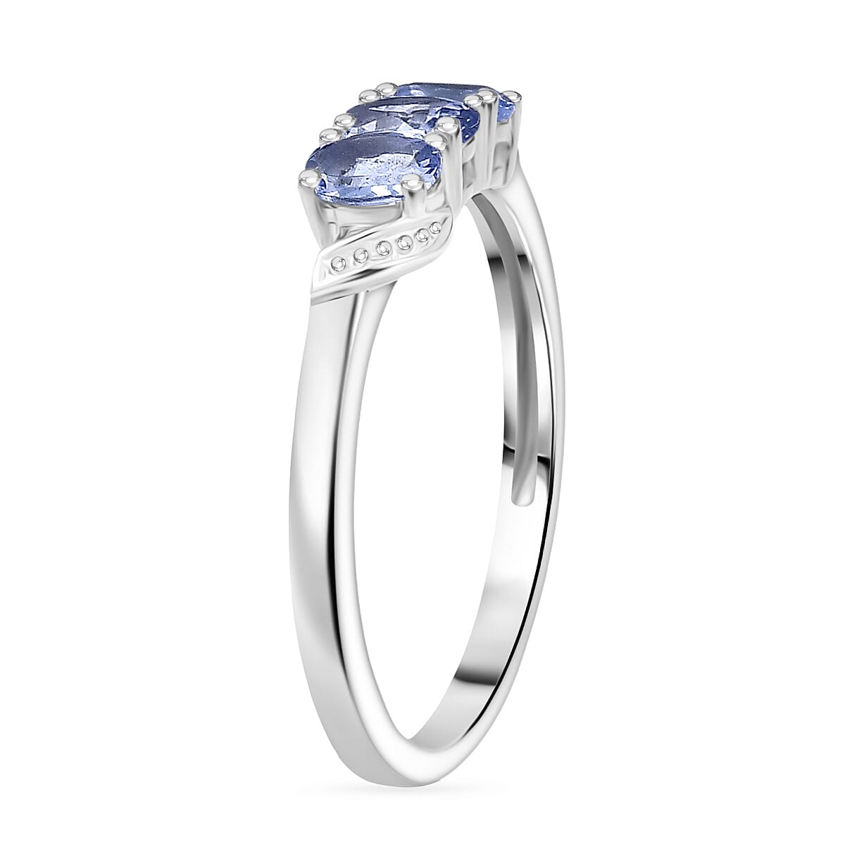 Tanzanite 3 Stone Ring in Platinum Overlay Sterling Silver