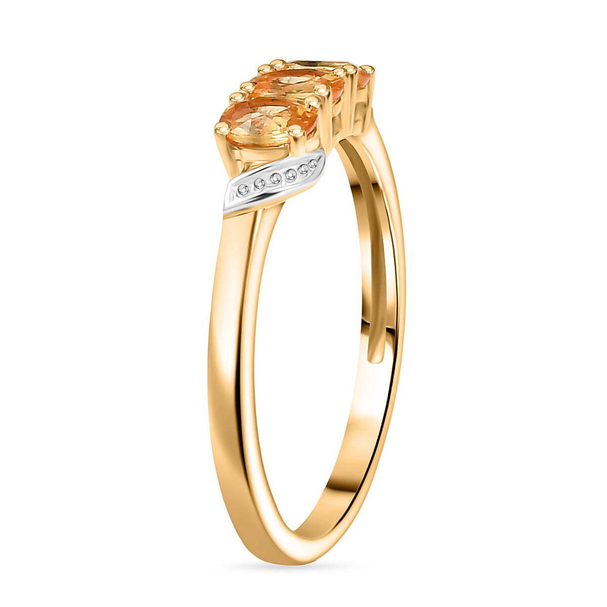 Chantaburi Yellow Sapphire 3 Stone Ring in 18K Yellow Gold Plated Sterling Silver