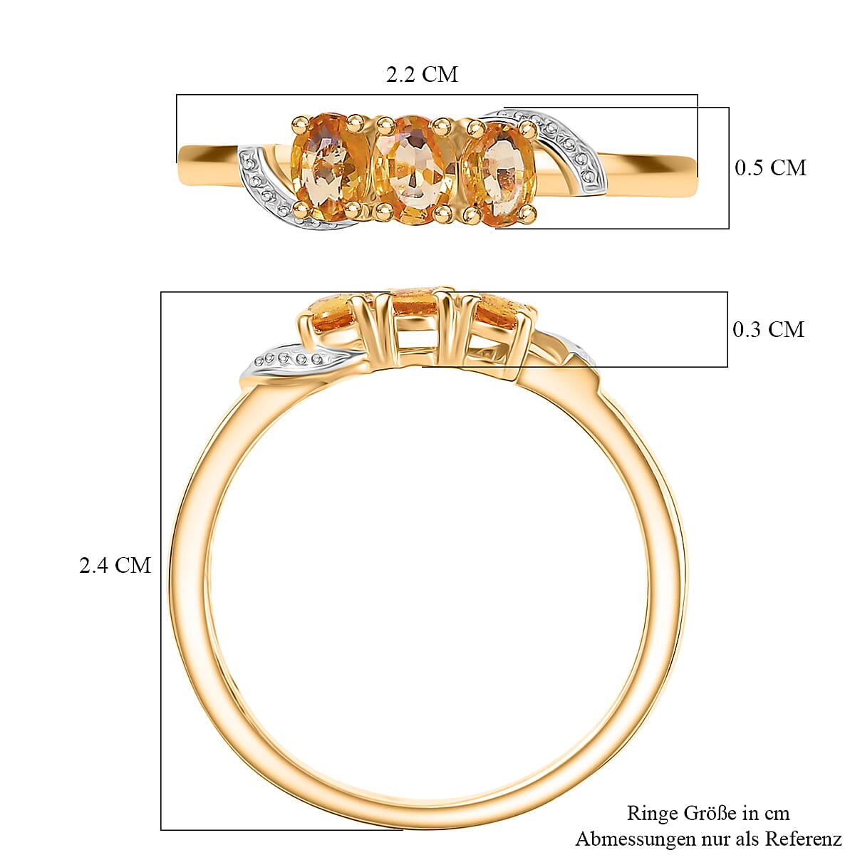 Chantaburi Yellow Sapphire 3 Stone Ring in 18K Yellow Gold Plated Sterling Silver