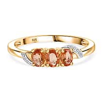 Orange Sapphire 3 Stone Ring in 18K Yellow Gold Plated Sterling Silver