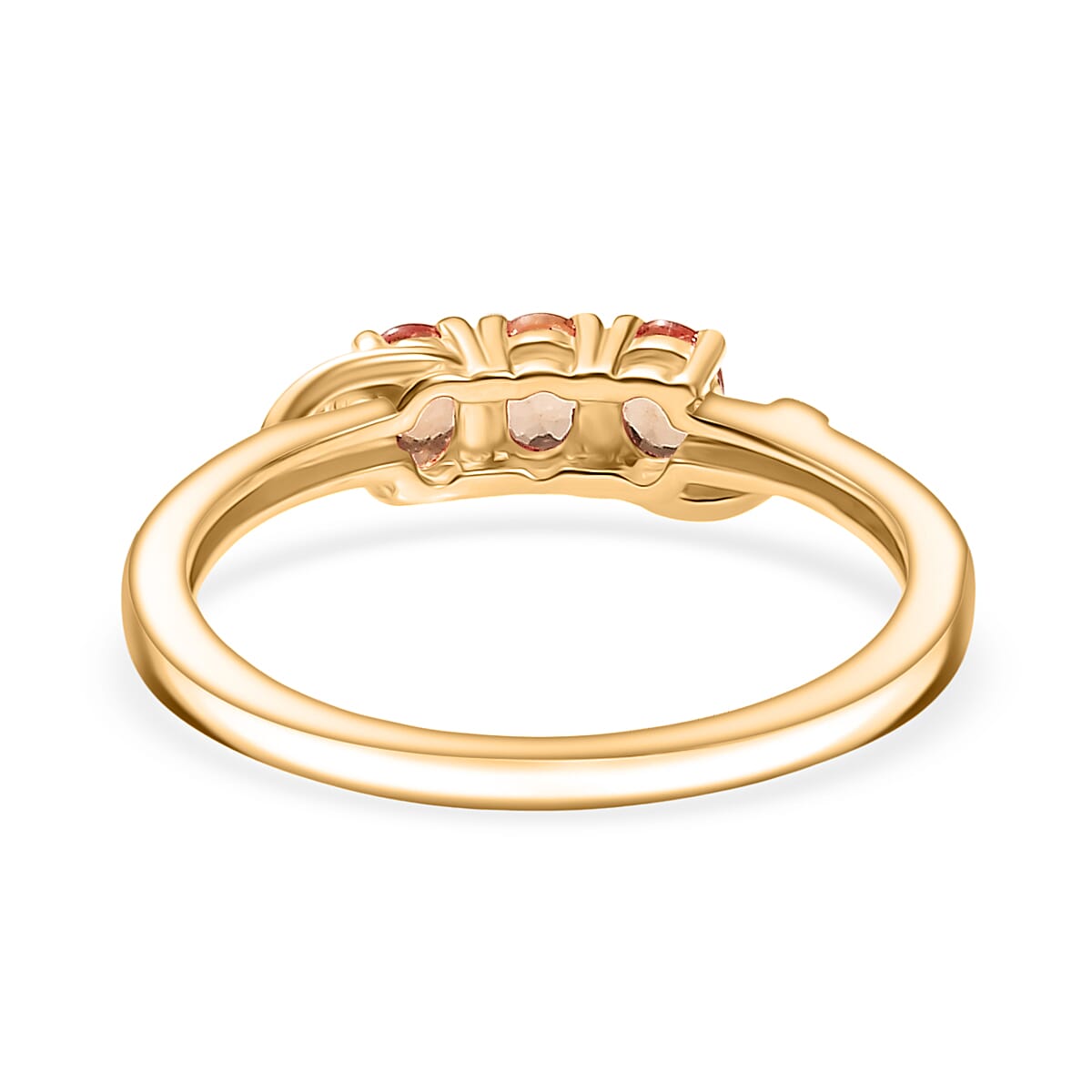 Orange Sapphire 3 Stone Ring in 18K Yellow Gold Plated Sterling Silver