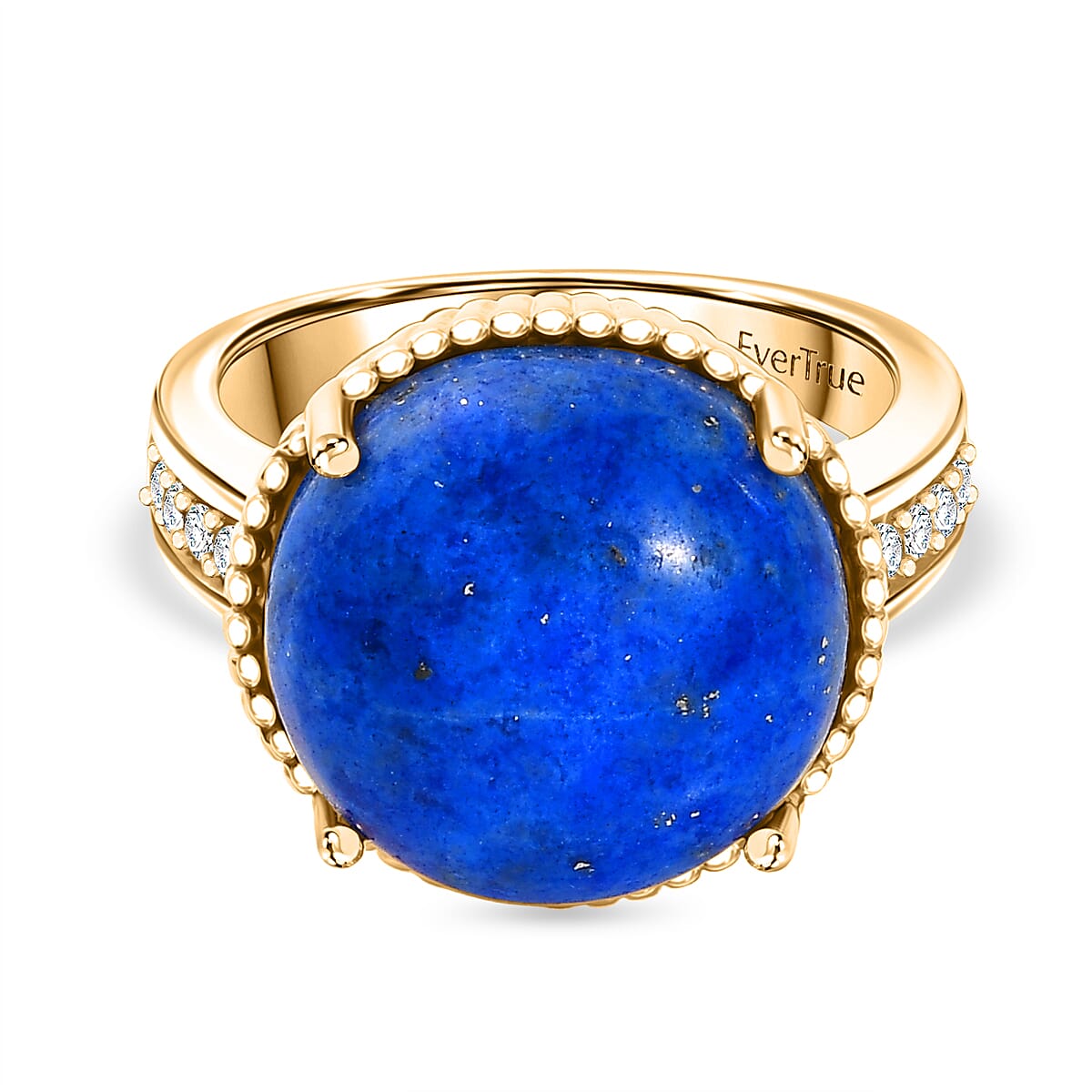 EverTrue Lapis Lagoon & White Zircon Ring in Yellow Gold Tone 11.52 Ct.