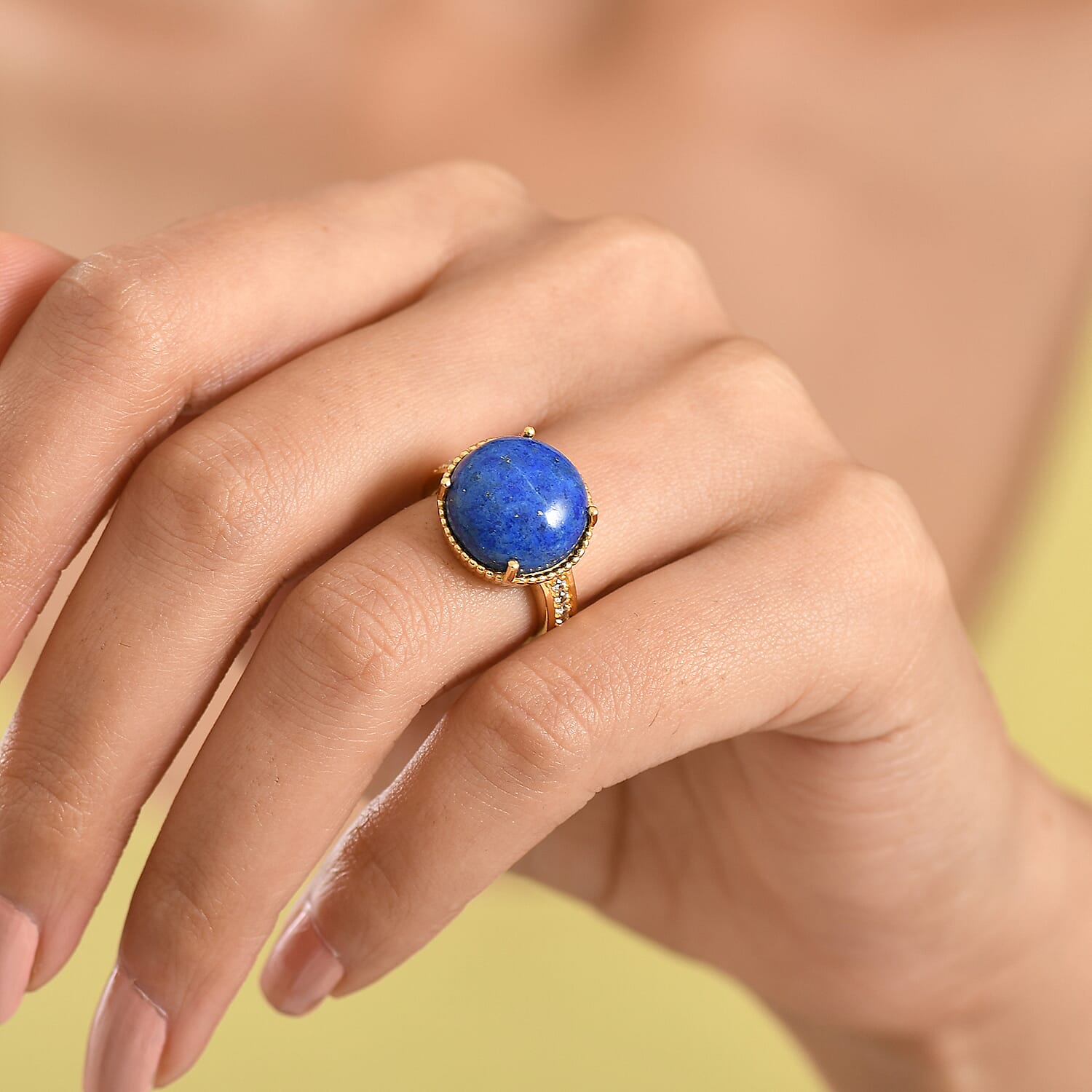 EverTrue Lapis Lagoon & White Zircon Ring in Yellow Gold Tone 11.52 Ct.