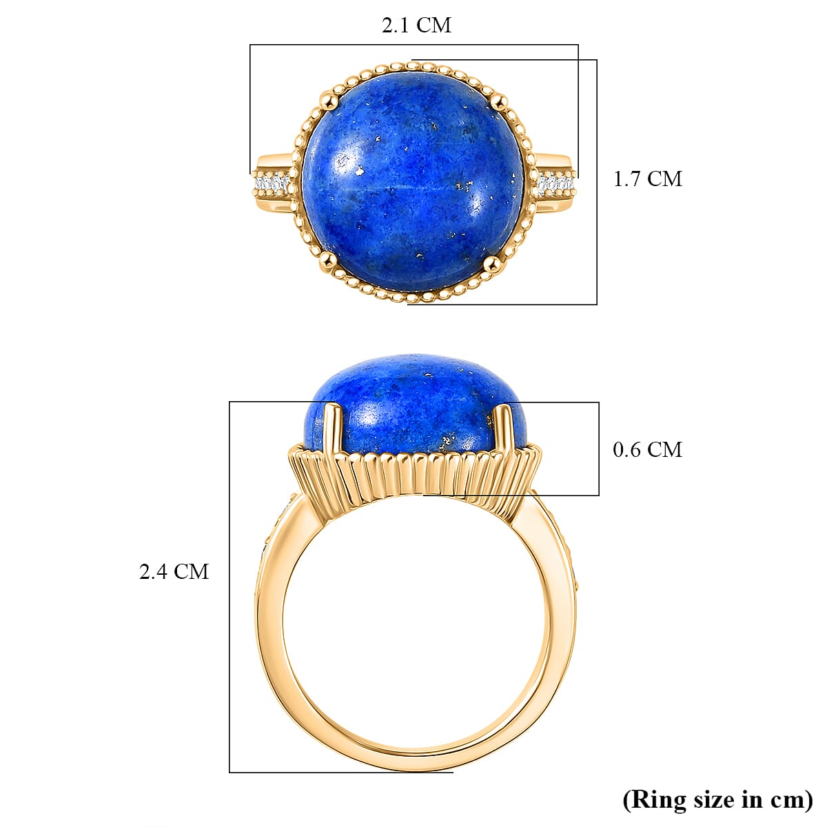 EverTrue Lapis Lagoon & White Zircon Ring in Yellow Gold Tone 11.52 Ct.
