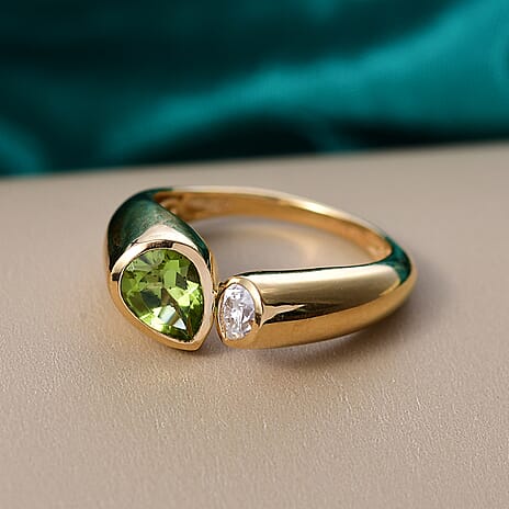 D'Joy Peridot, Moissanite Bypass Ring in 18K YG VermeilSterling Silver, Silver Wt.5.4 Gms  1.400  Ct.