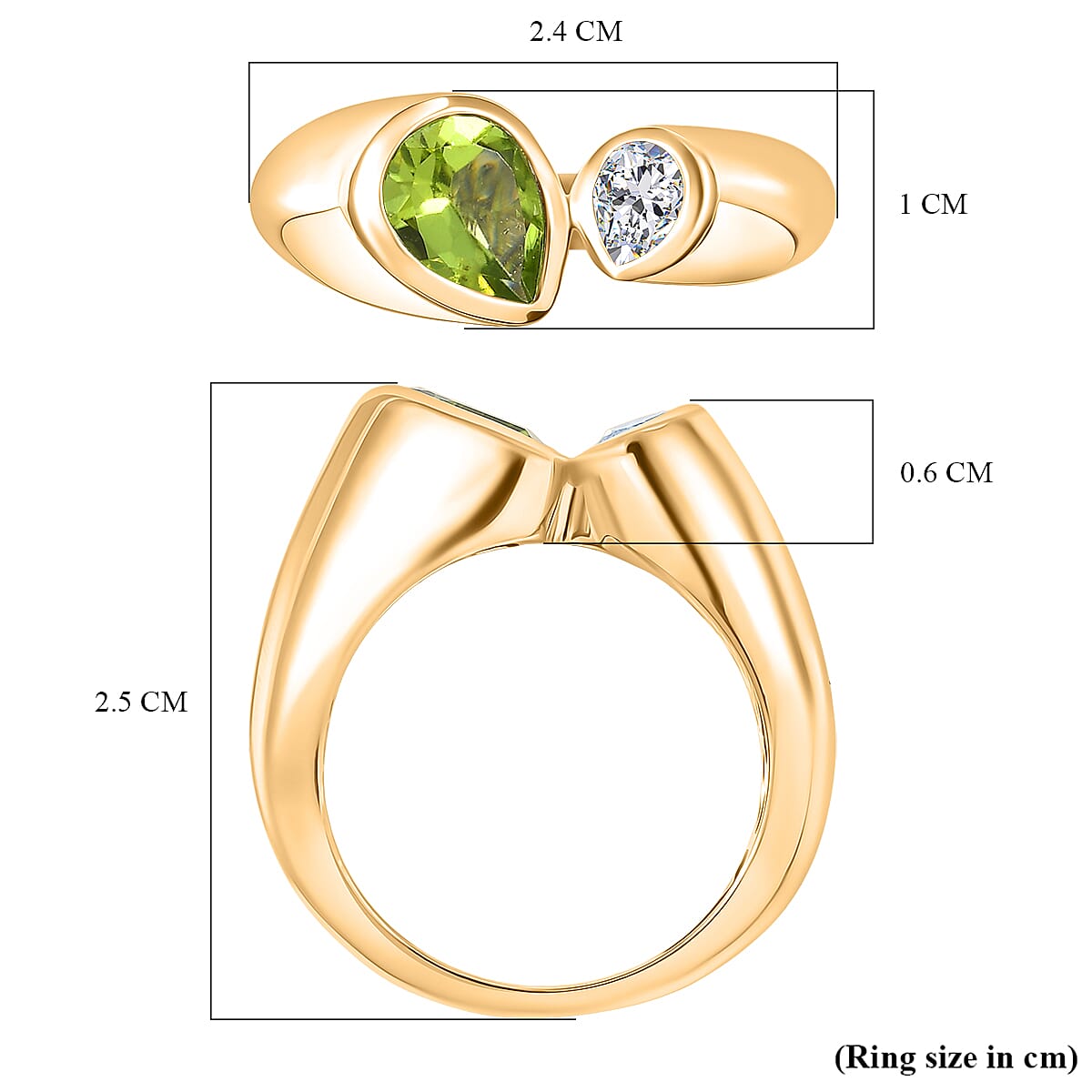 D'Joy Peridot, Moissanite Bypass Ring in 18K YG VermeilSterling Silver, Silver Wt.5.4 Gms  1.400  Ct.