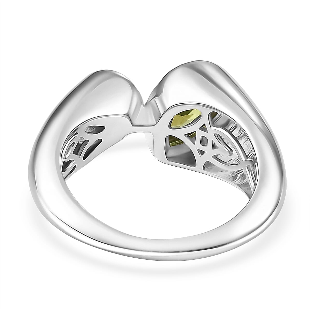 D'Joy Peridot, Moissanite Bypass Ring in Rhodium OverlaySterling Silver, Silver Wt.5.4 Gms  1.400  Ct.