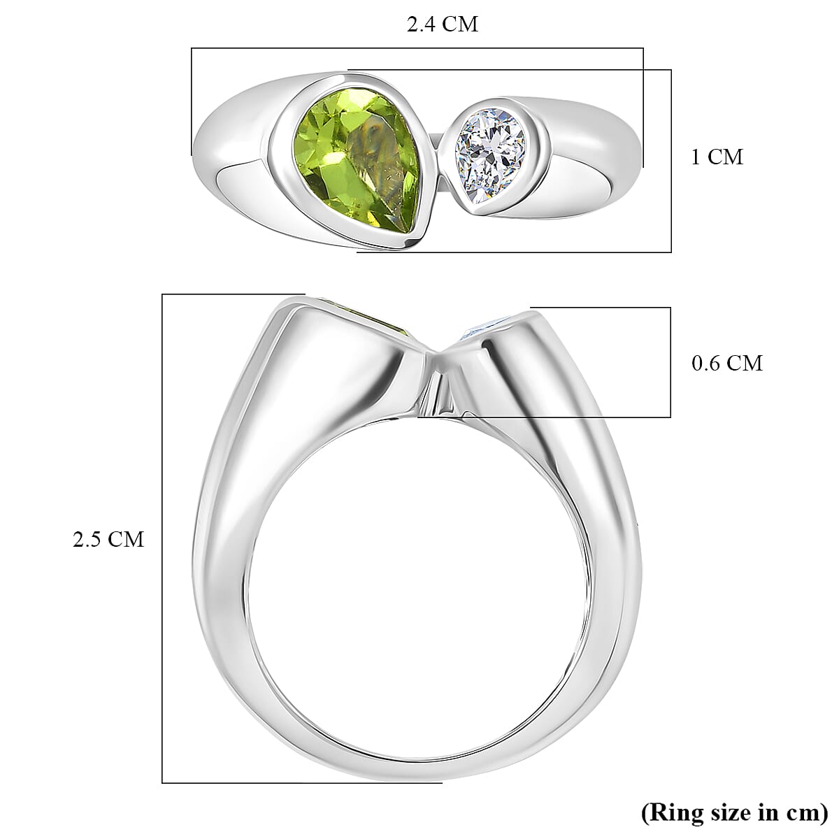 D'Joy Peridot, Moissanite Bypass Ring in Rhodium OverlaySterling Silver, Silver Wt.5.4 Gms  1.400  Ct.