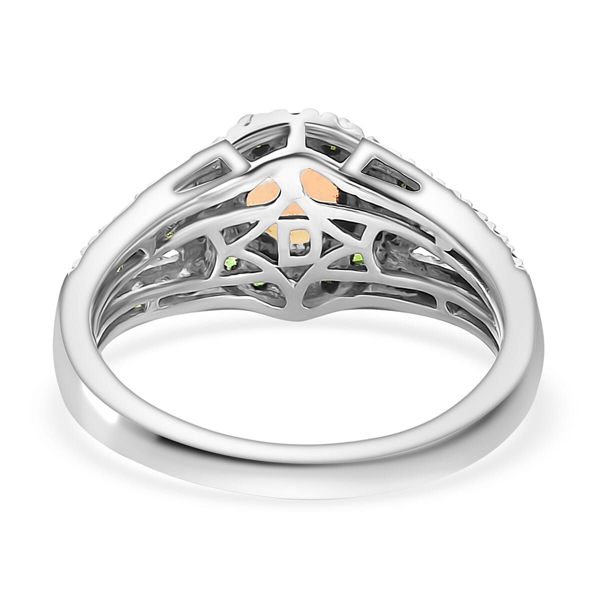 D'Joy Ethiopian Opal, Natural Chrome Diopside Main Stone With Side Stone Ring in Rhodium OverlaySterling Silver  1.175  Ct.