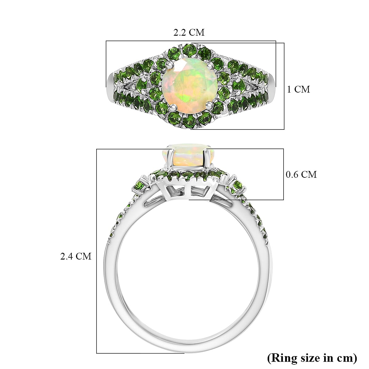 D'Joy Ethiopian Opal, Natural Chrome Diopside Main Stone With Side Stone Ring in Rhodium OverlaySterling Silver  1.175  Ct.