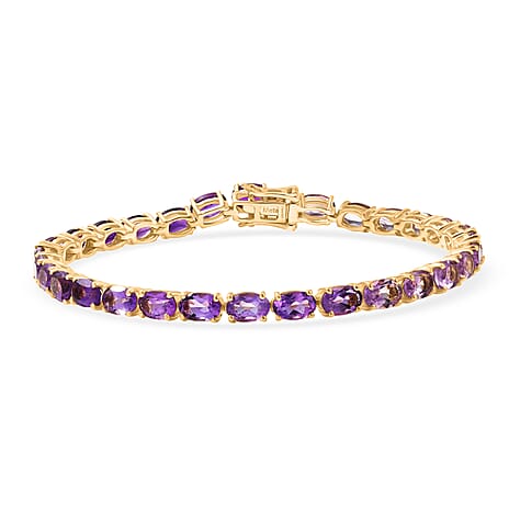 D'Joy Pink Amethyst, Bolivian Amethyst, African Amethyst & Rose De France Amethyst Linking Bracelet (Size - 7.5) in 18K Vermeil Yellow Gold Plated Sterling Silver 13.13 Ct.