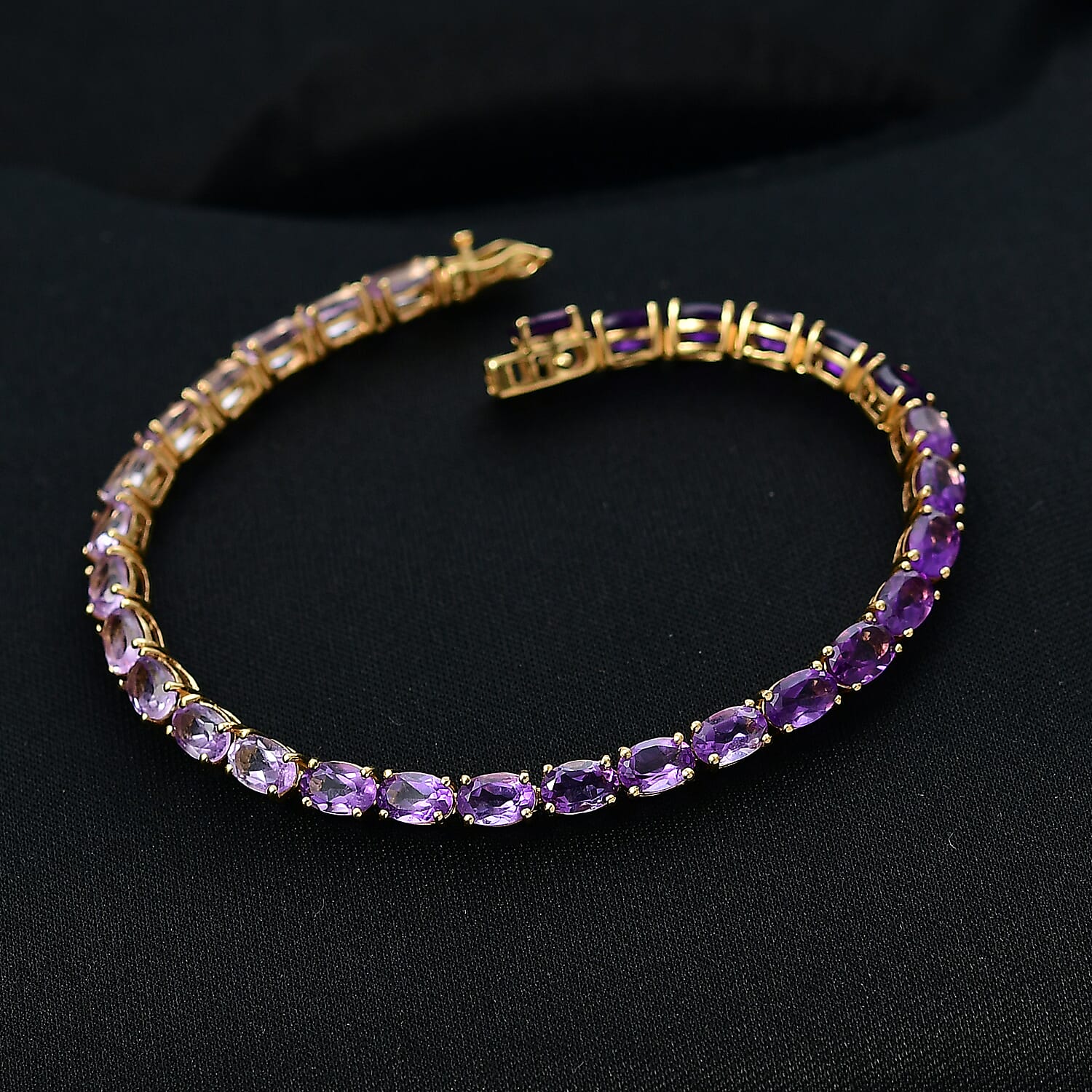 D'Joy Pink Amethyst, Bolivian Amethyst, African Amethyst & Rose De France Amethyst Linking Bracelet (Size - 7.5) in 18K Vermeil Yellow Gold Plated Sterling Silver 13.13 Ct.
