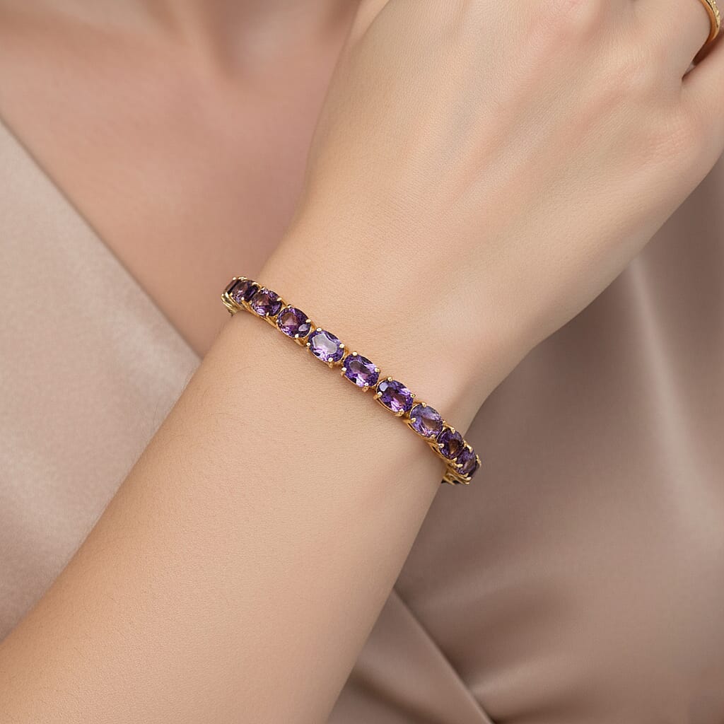 D'Joy Pink Amethyst, Bolivian Amethyst, African Amethyst & Rose De France Amethyst Linking Bracelet (Size - 7.5) in 18K Vermeil Yellow Gold Plated Sterling Silver 13.13 Ct.