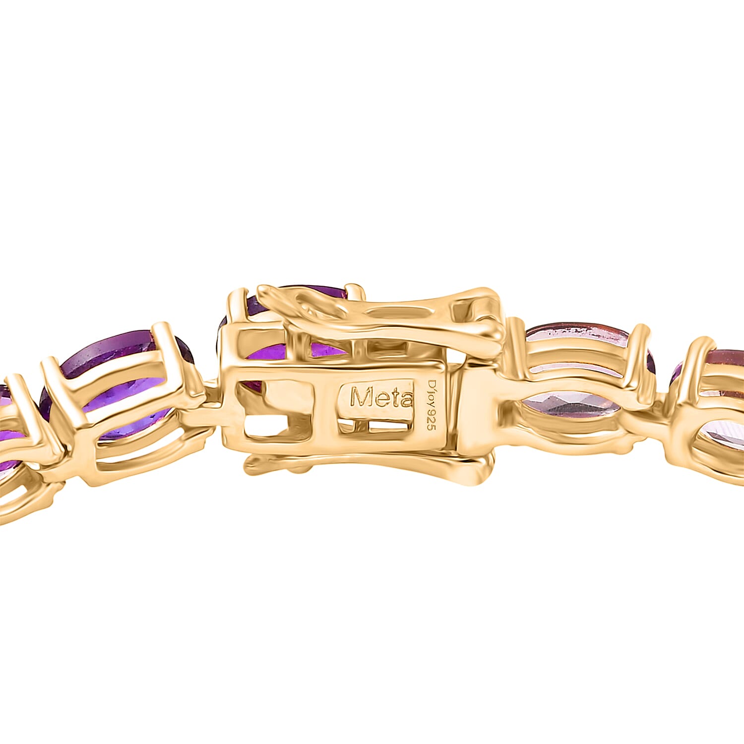 D'Joy Pink Amethyst, Bolivian Amethyst, African Amethyst & Rose De France Amethyst Linking Bracelet (Size - 7.5) in 18K Vermeil Yellow Gold Plated Sterling Silver 13.13 Ct.