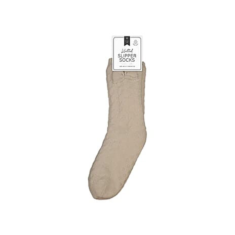 THE IDEAL GIFT- Farley Mill Cable Knitted Warm Slipper Socks with Anti Slip PVC Gripper Dots For Stability (Size UK 3-7) - Beige
