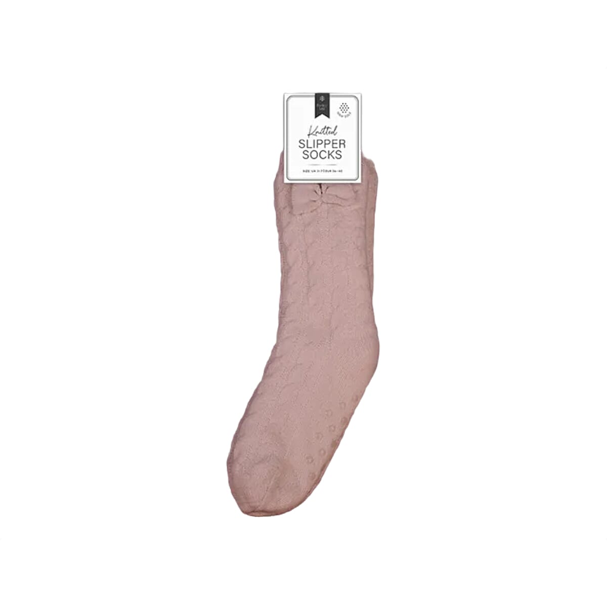 THE IDEAL GIFT- Farley Mill Cable Knitted Warm Slipper Socks with Anti Slip PVC Gripper Dots For Stability (Size UK 3-7) - Pink