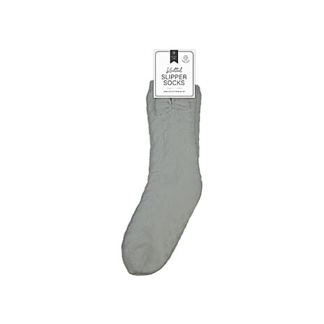 THE IDEAL GIFT- Farley Mill Cable Knitted Warm Slipper Socks with Anti Slip PVC Gripper Dots For Stability (Size UK 3-7) - Grey