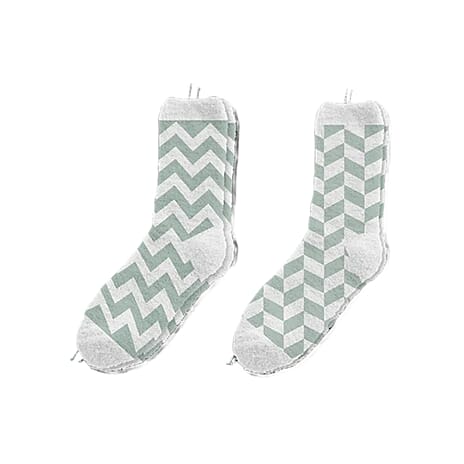 Pack of 2 - Ladies Wave Print Cosy Socks (Size UK 4-8) - White - Green