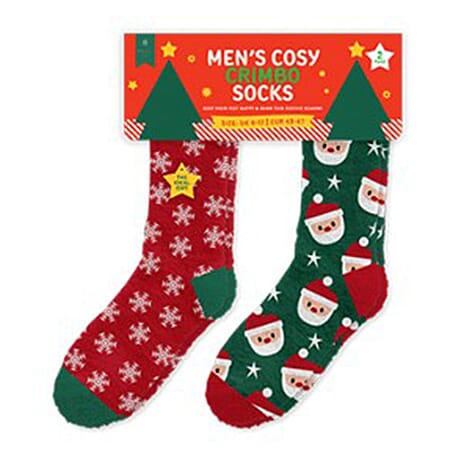 Pack of 2 Mens Festive Christmas Socks (Size 6-8.5) - Red - Multi