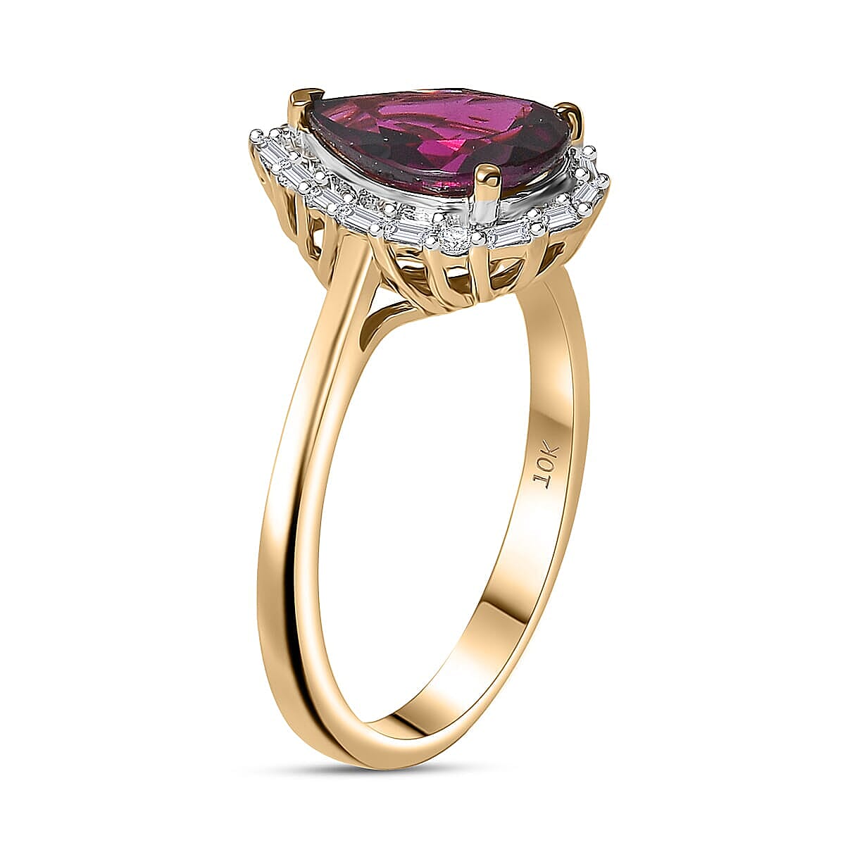 Luxoro 10K Yellow Gold AAA Radiant Ember Garnet, White Diamond I2 Main Stone With Surrounding Stone Ring, Gold Wt.2.49 Gms  2.348  Ct.