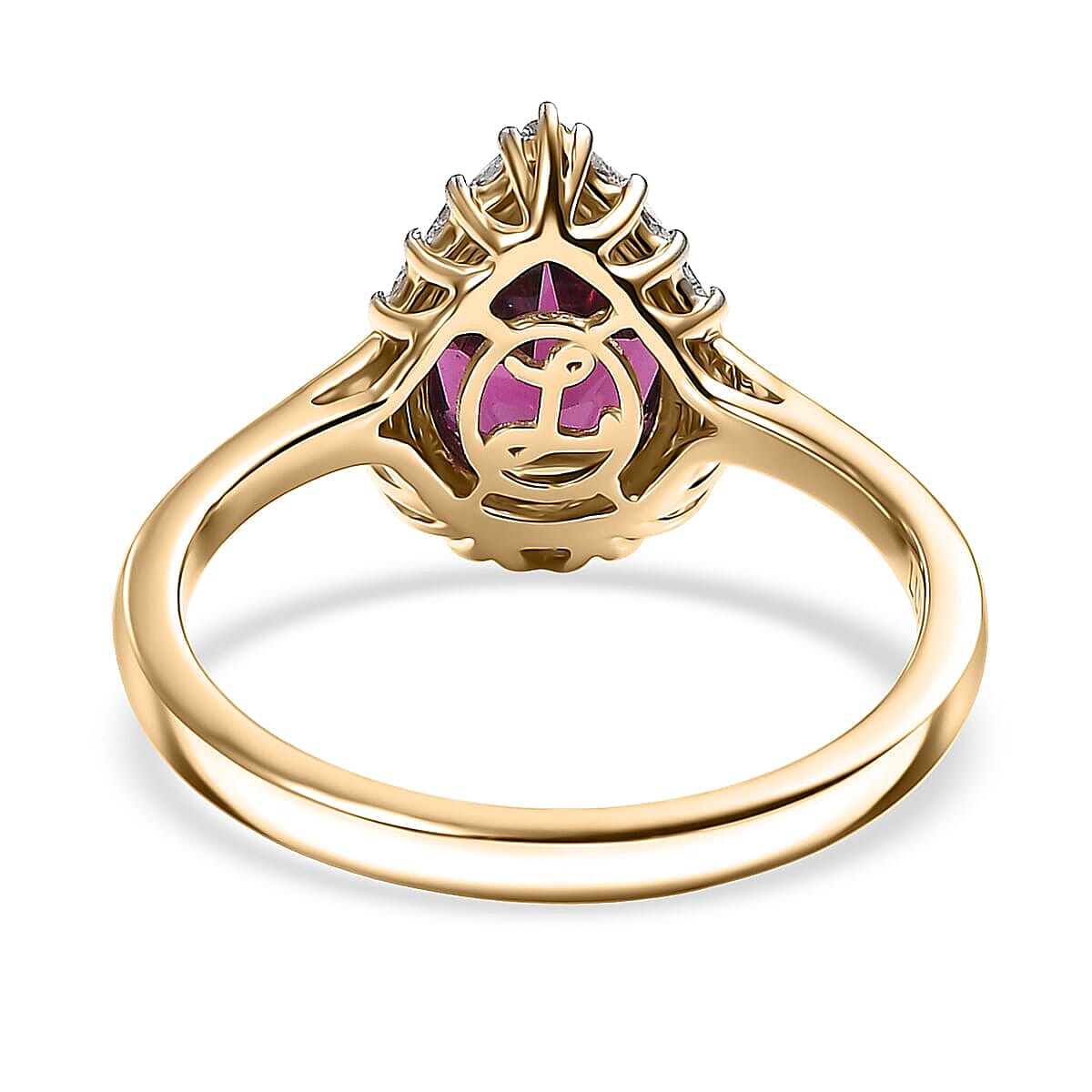 Luxoro 10K Yellow Gold AAA Radiant Ember Garnet, White Diamond I2 Main Stone With Surrounding Stone Ring, Gold Wt.2.49 Gms  2.348  Ct.