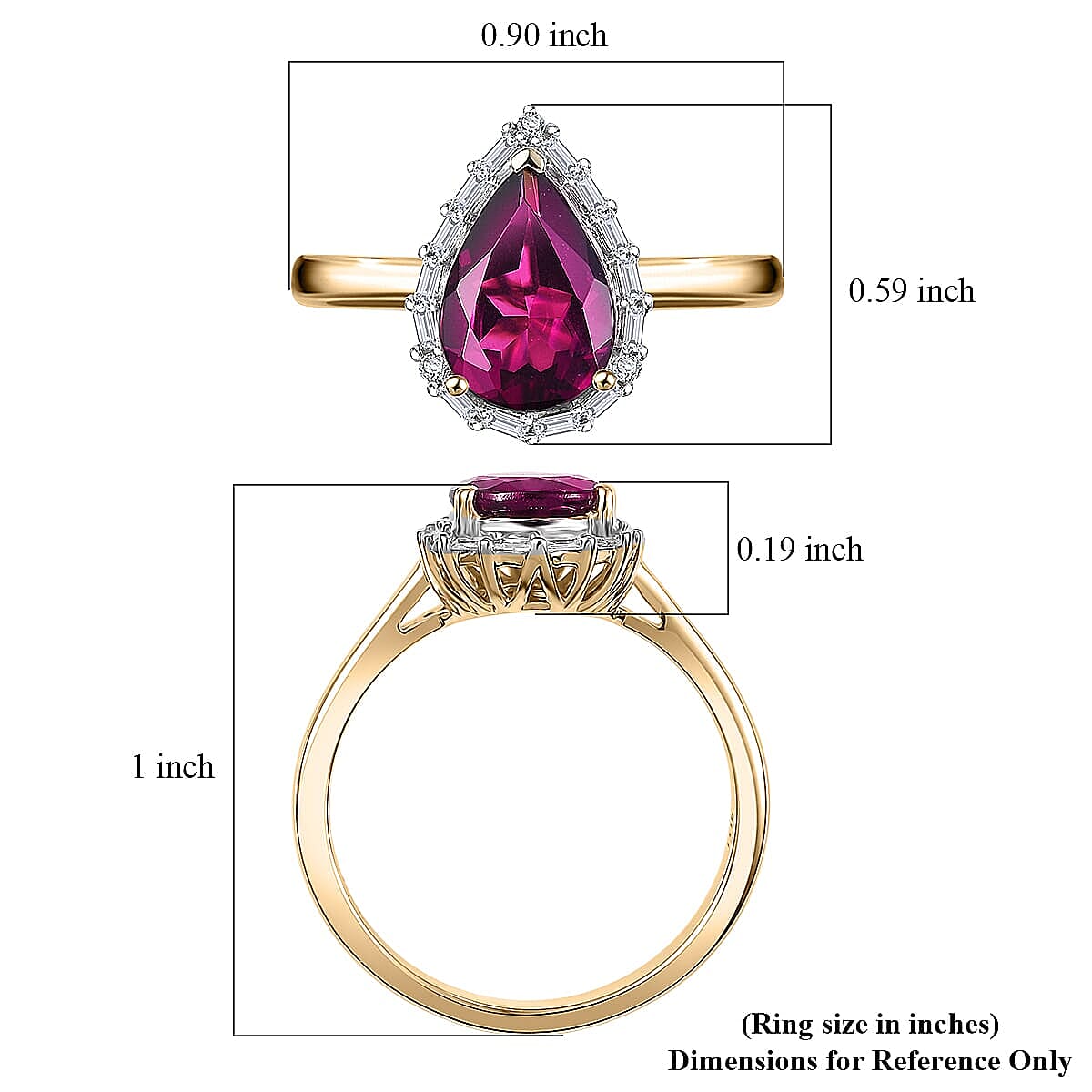 Luxoro 10K Yellow Gold AAA Radiant Ember Garnet, White Diamond I2 Main Stone With Surrounding Stone Ring, Gold Wt.2.49 Gms  2.348  Ct.