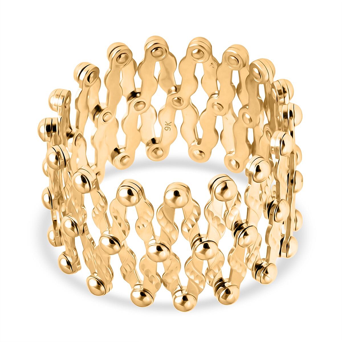 One Time Deal- 9K Yellow Gold Handmade Concertina Ring Or Bangle  (Size Adjustable), Gold Wt. 8.40 Gms.