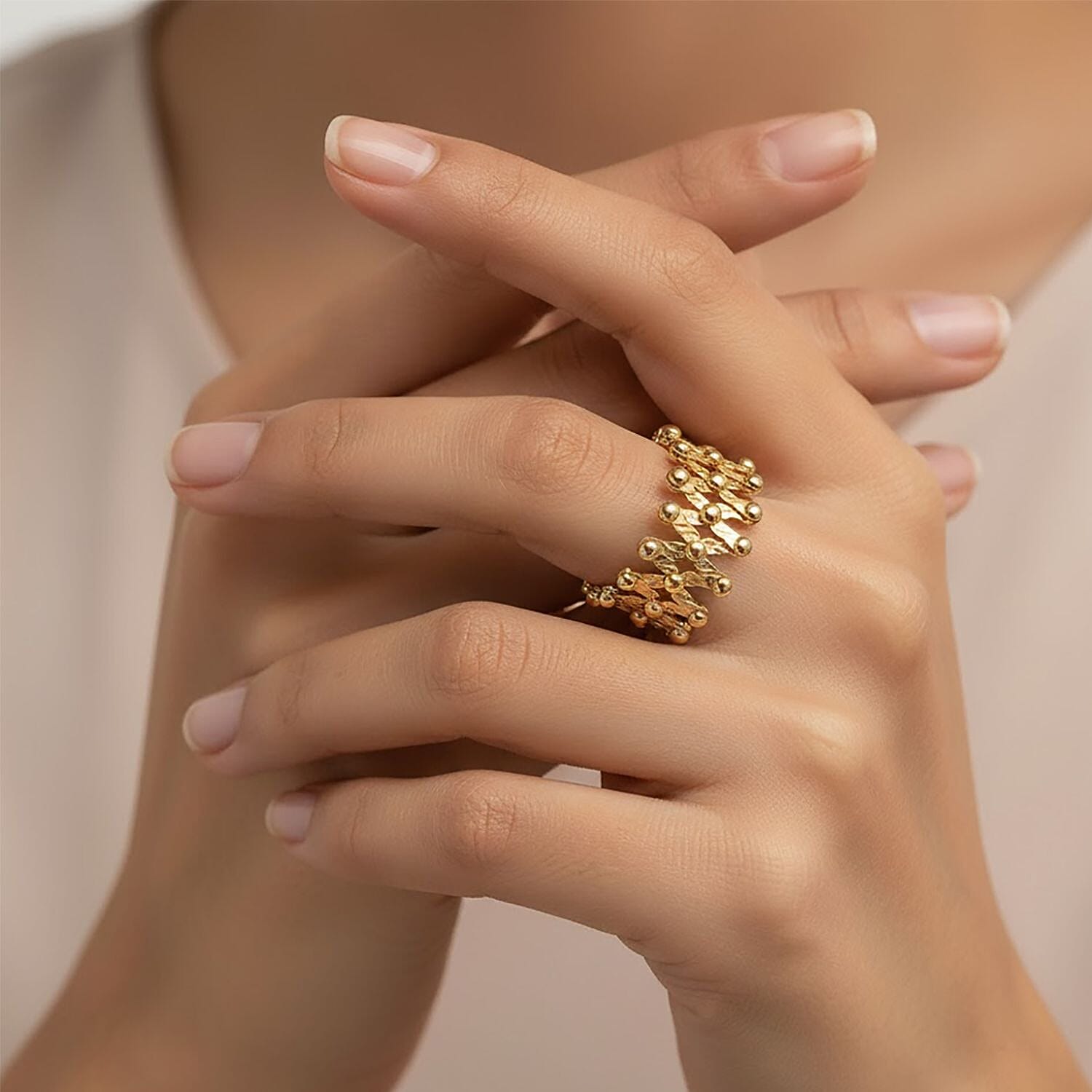 One Time Deal- 9K Yellow Gold Handmade Concertina Ring Or Bangle  (Size Adjustable), Gold Wt. 8.40 Gms.