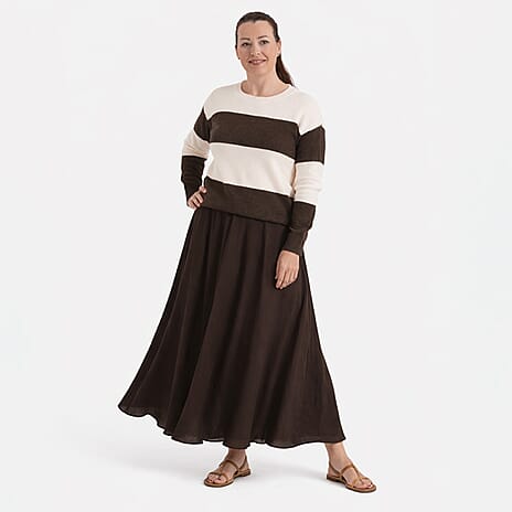 La Marey Casual Striped Crewneck Jumper (Size - S-M, 10 to 14) - Brown & Cream