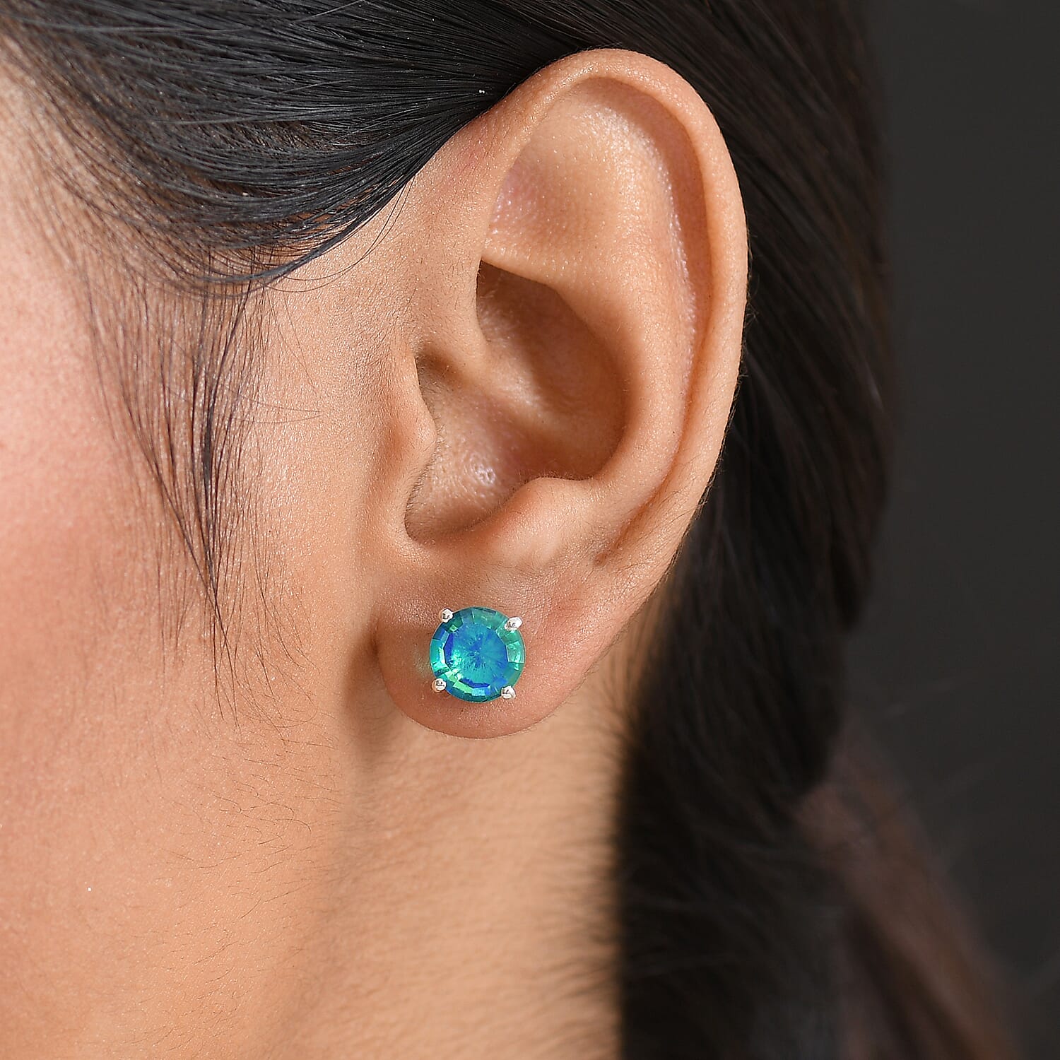 Peacock Triplet Quartz Earring with Push Back in Platinum Overlay Sterling Silver 4.45 Ct.