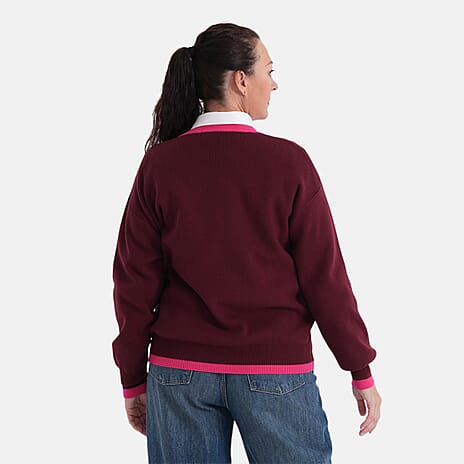 La Marey V-Neck Cardigan (Size - M, 12-14) - Pink & Burgundy