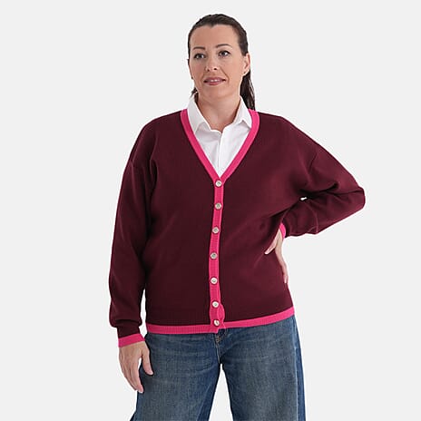 La Marey V-Neck Cardigan (Size - XL, 20-22) - Pink & Burgundy