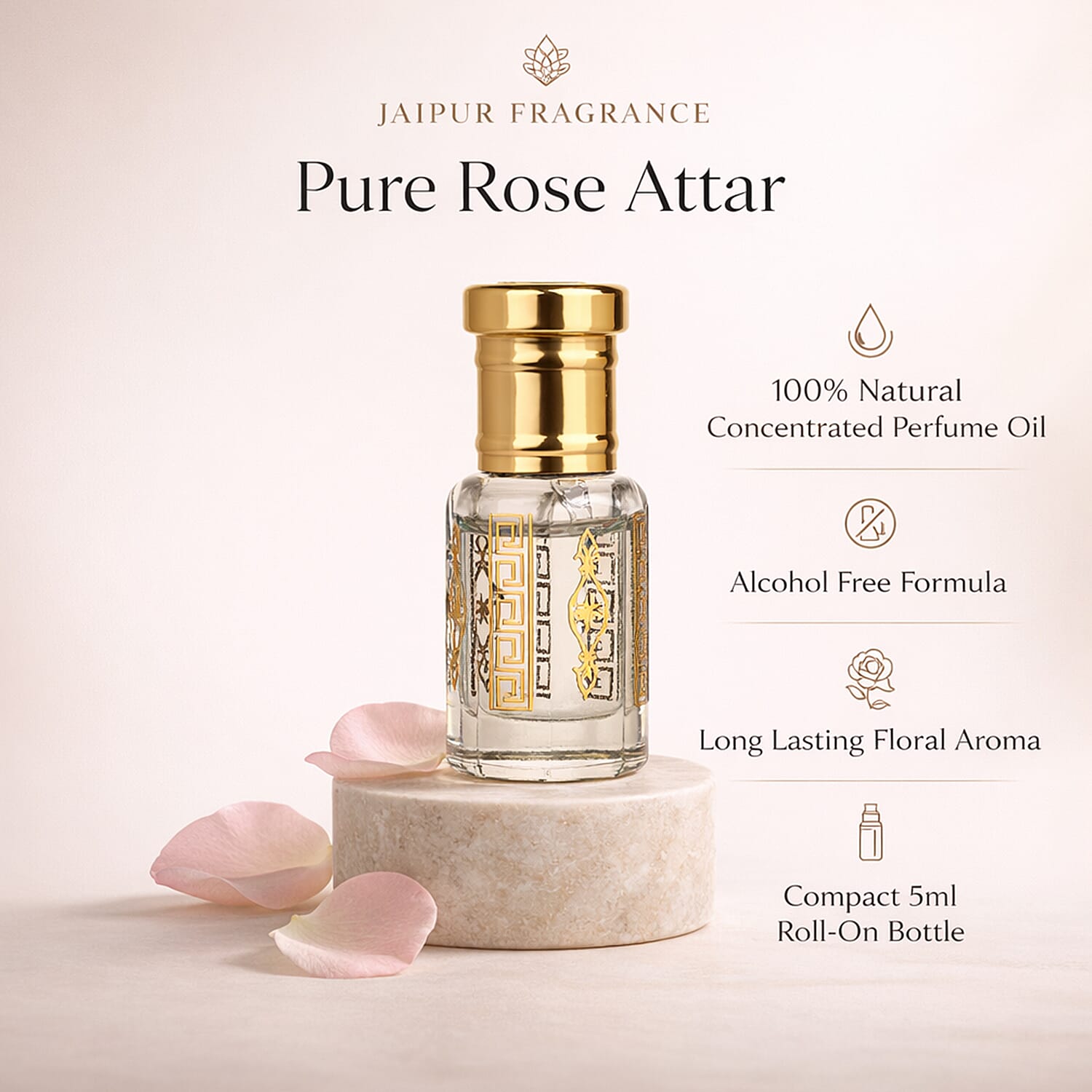 Jaipur Fragrance- 100% Natural Concentrated Perfume - 5ml (Rose)