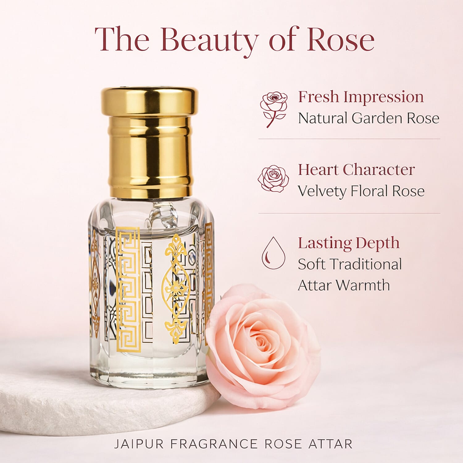 Jaipur Fragrance- 100% Natural Concentrated Perfume - 5ml (Rose)