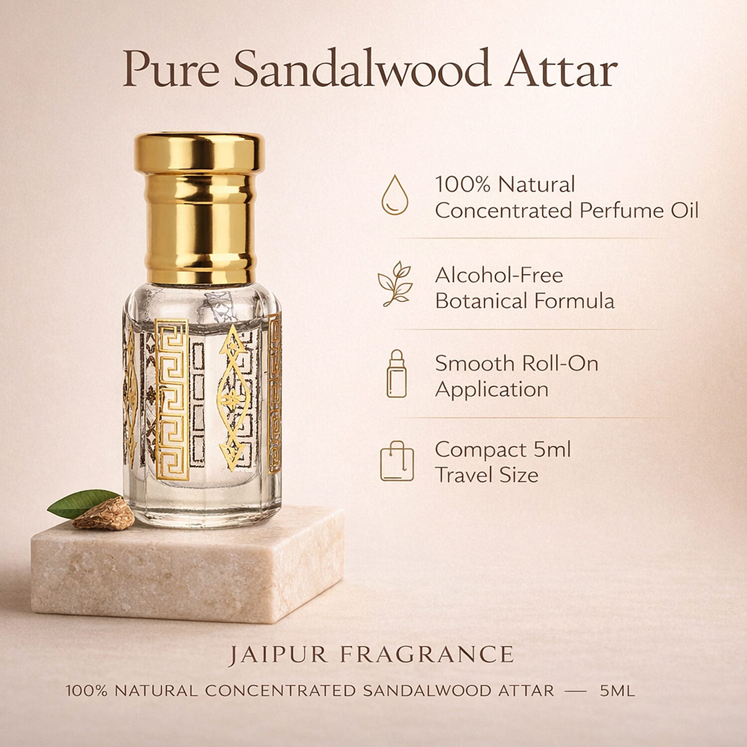 Jaipur Fragrance- 100% Natural Concentrated Perfume - 5ml (Sandalwood)