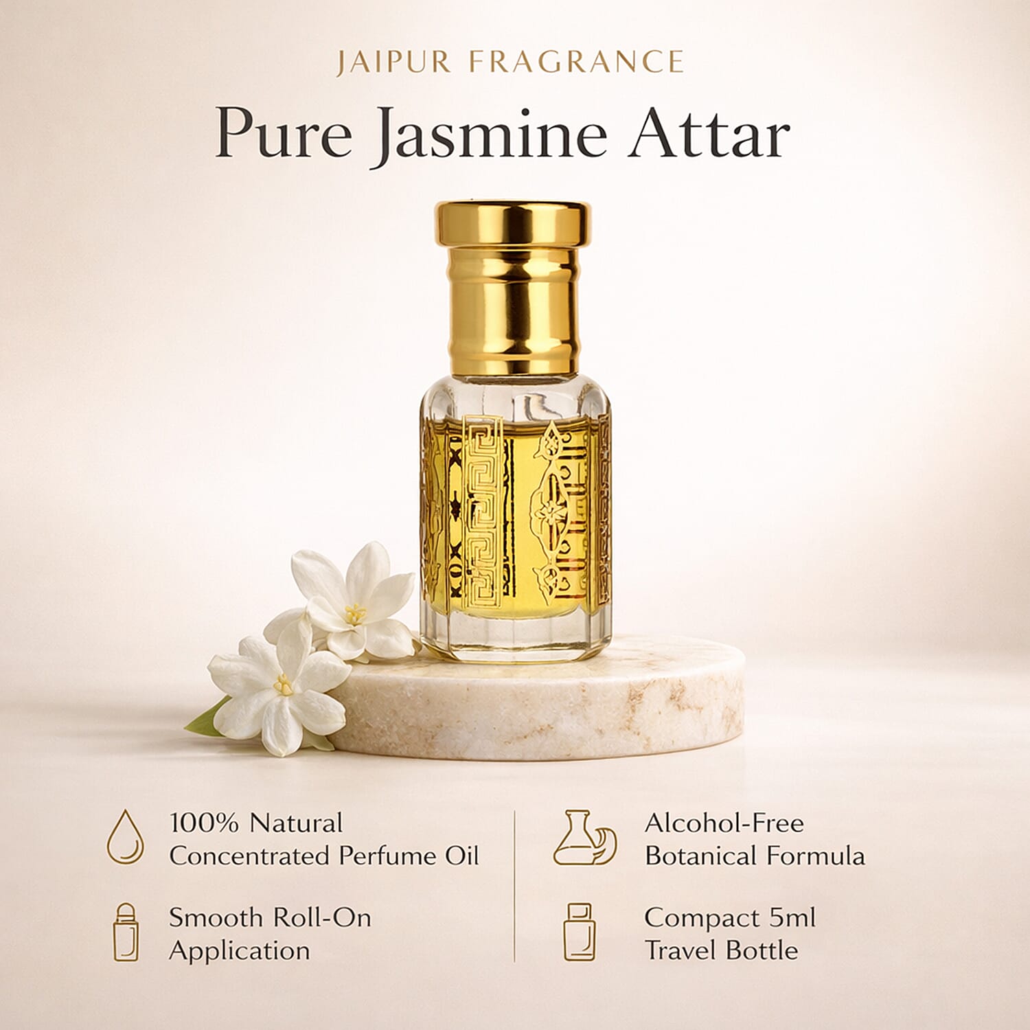 Jaipur Fragrance- 100% Natural Concentrated Perfume - 5ml (Yasmine)