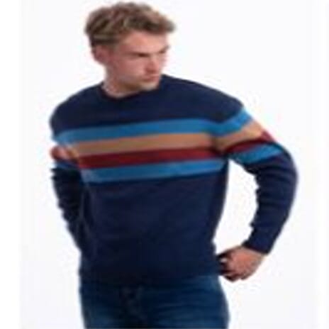 JJ Willis Acrylic Crew Neck Stripe Jumper (Size L) - Navy