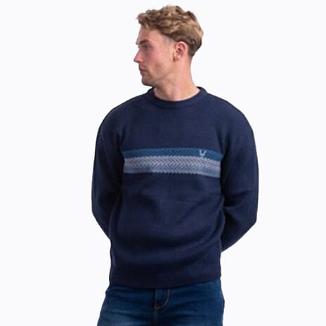 JJ Willis Acrylic Crew Neck Stripe Jumper (Size XXL) - Navy