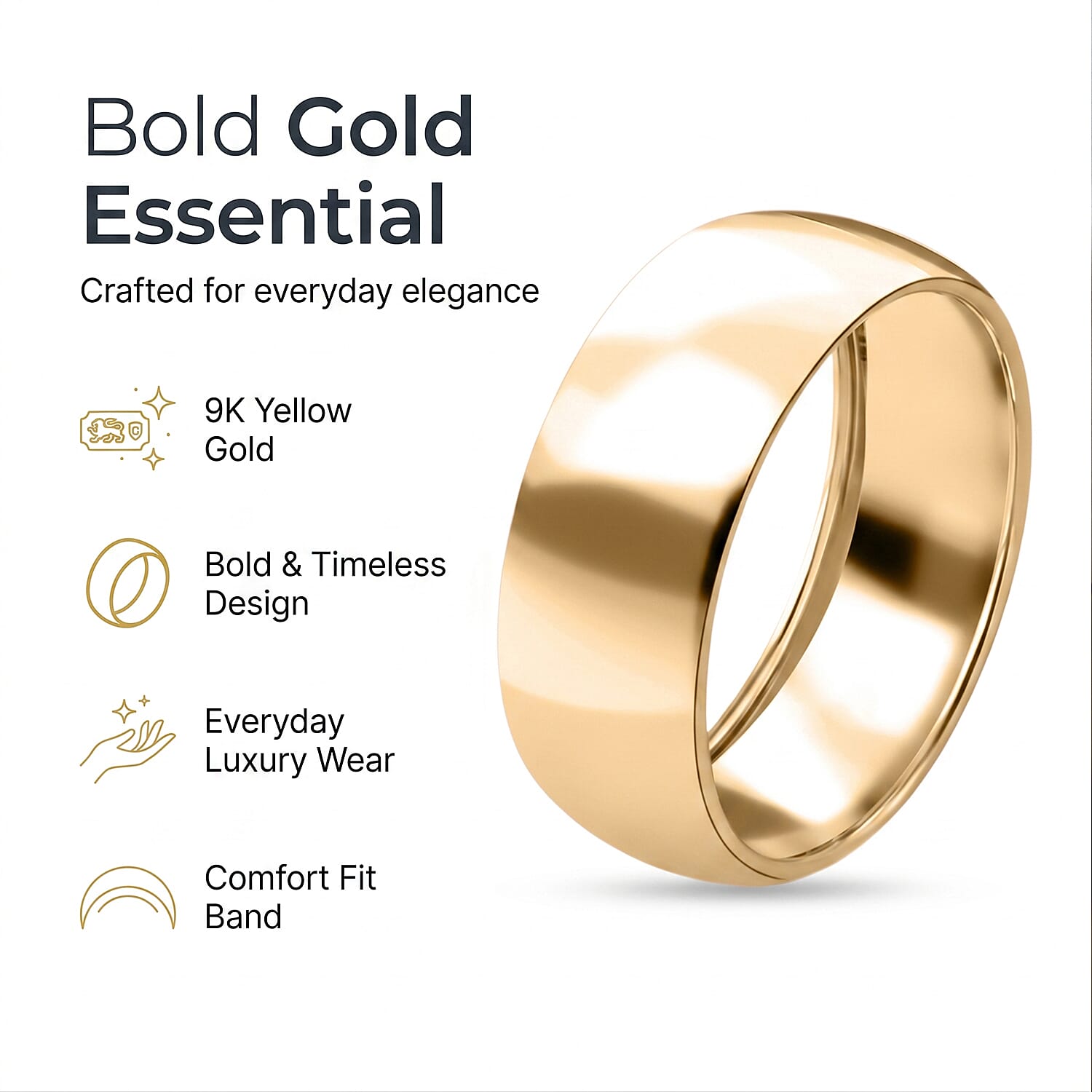 TJC 20th Birthday Deal - 9K Yellow Gold Bold Band Ring