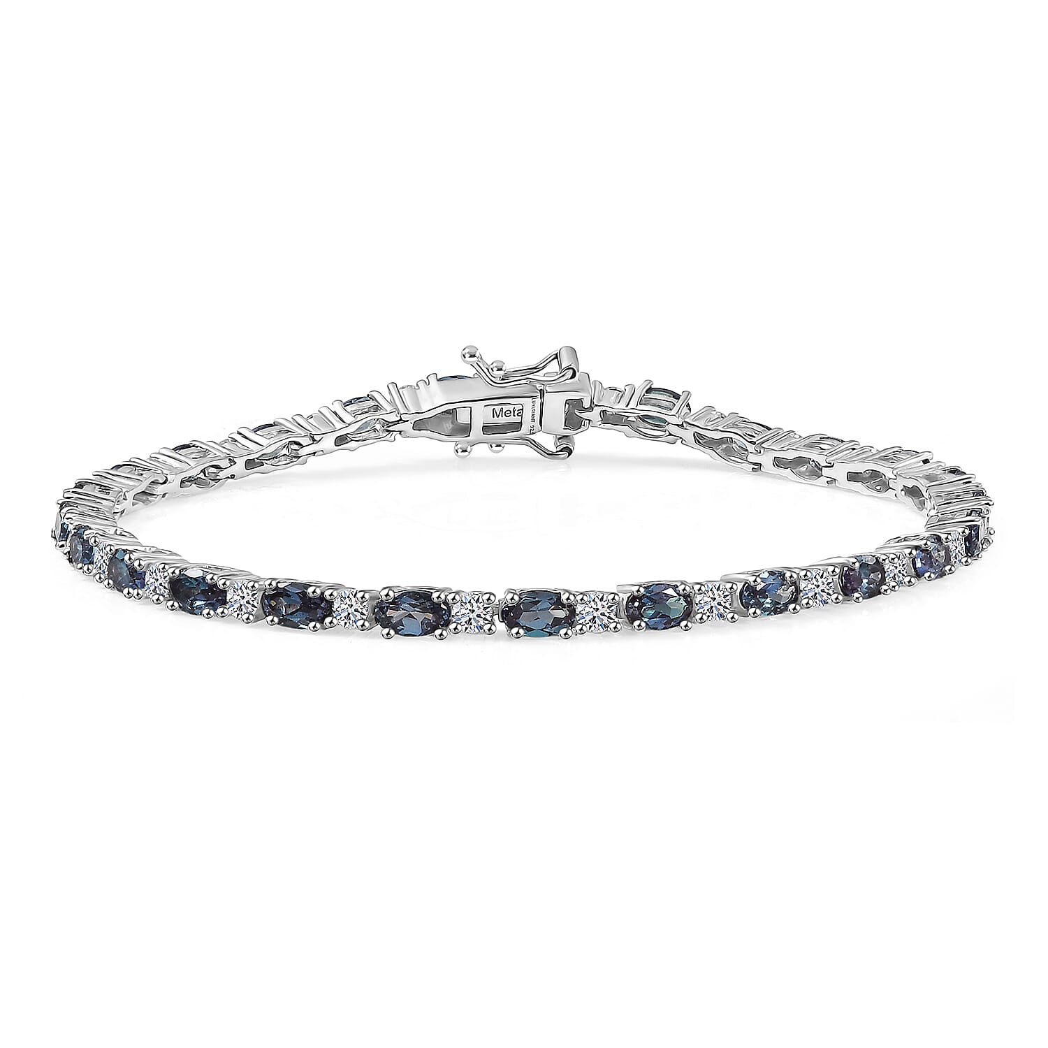 Luxuriant Lab Grown Alexandrite & Lab Grown Diamond Tennis Bracelet (Size - 7.5) in Rhodium Overlay Sterling Silver 8.64 Ct, Silver Wt. 8.72 Gms.