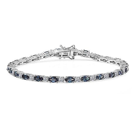 Luxuriant Lab Grown Alexandrite & Lab Grown Diamond Tennis Bracelet (Size - 7.5) in Rhodium Overlay Sterling Silver 8.64 Ct, Silver Wt. 8.72 Gms.